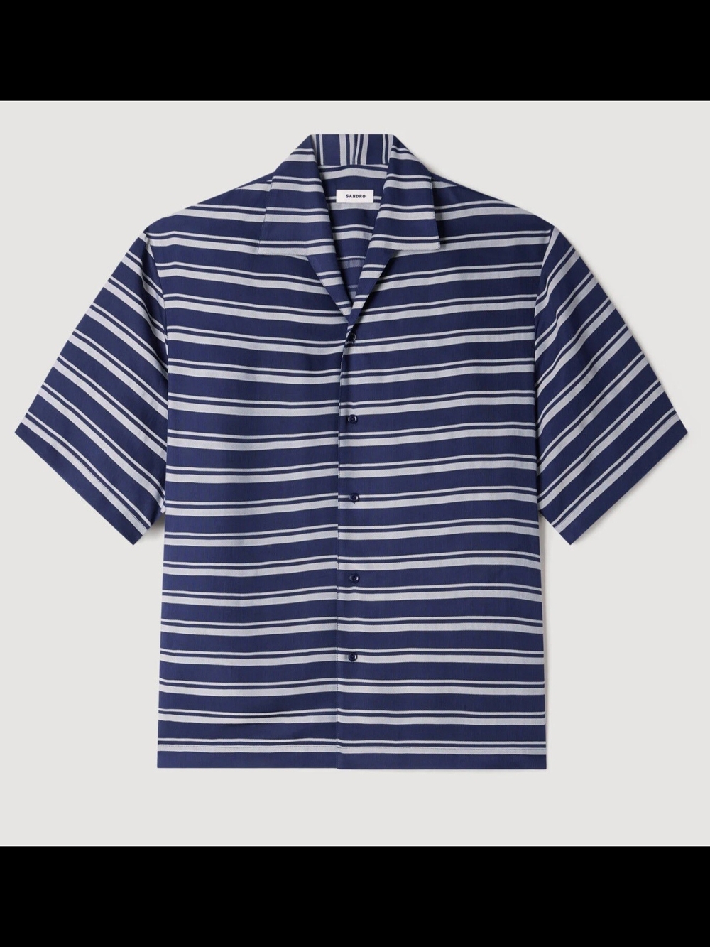 Sandro Paris S M L XL Slim Fit Navy Stripe Short-Sleeve Shirt